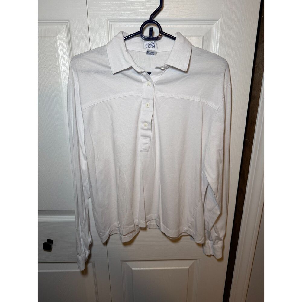 Vintage Leon Levin Women’s XL White Long Sleeve Polo Shirt Cotton Blend 1845